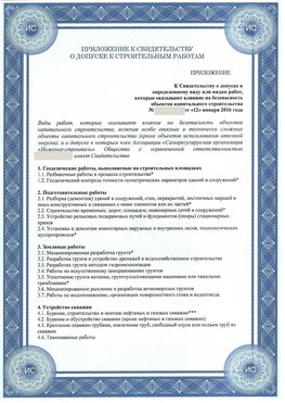 Приложение к свидетельству о допуске к строительным работам Невьянск СРО в строительстве